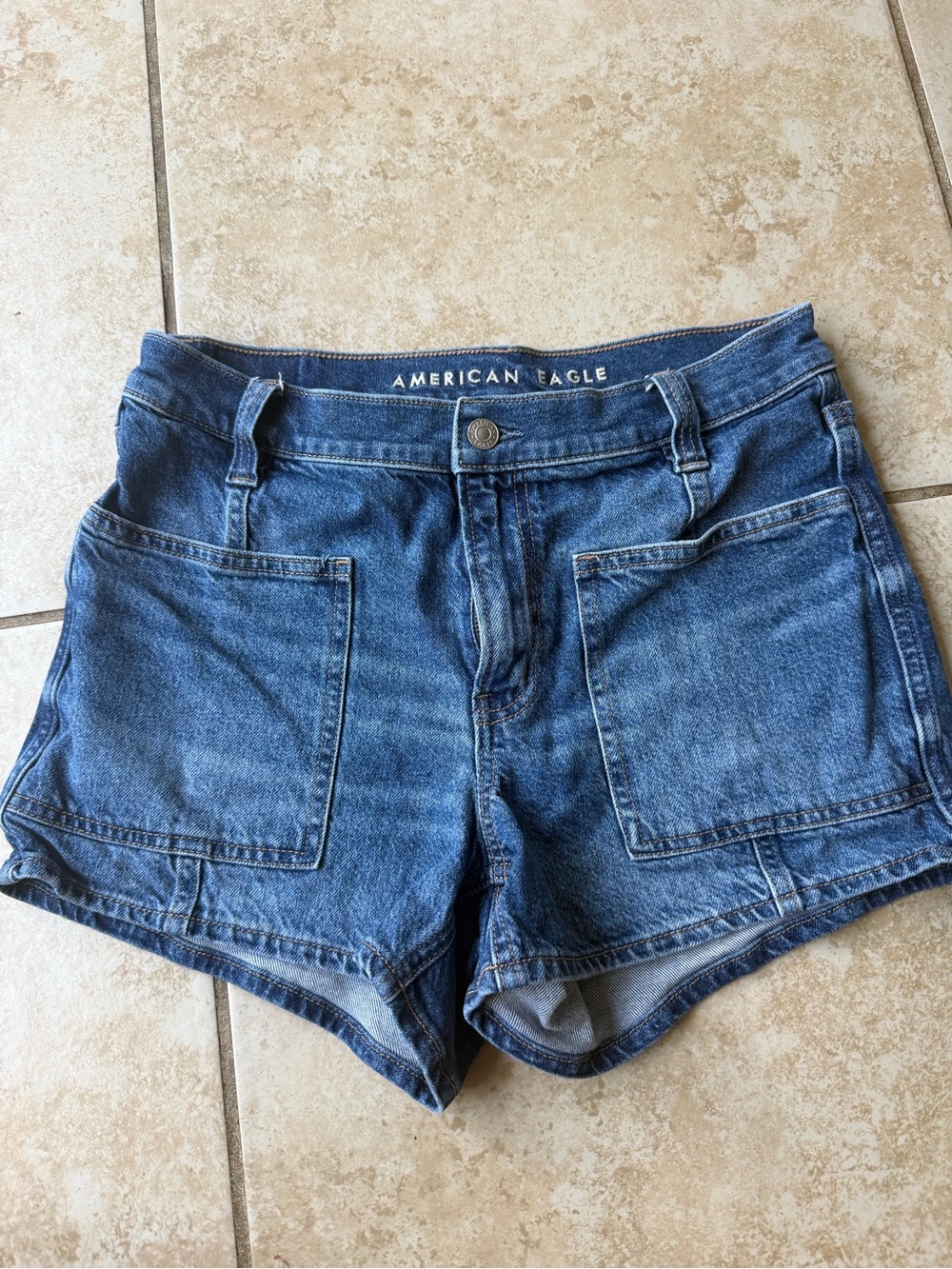 American Eagle Outfitters Blue Denim Patch-Pocket Shorts